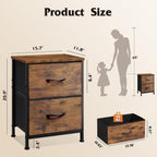WLIVE Night Stand, Small Dresser with 2 Drawers & Wooden Top, Nightstand with Fabric Bins, Bedside Table End Table for Bedroom, Closet, Entryway, College Dorm, Rustic Brown | Nightstand with Fabric Bins, Bedside Table End Table for Bedroom, Kids Room