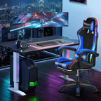 Gaming Chair, Computer Chair with Footrest and Lumbar Support, Height Adjustable Game Chair with 360° Swivel Seat and Headrest, High Back Office Chair with Bluetooth Speakers and LED Lights Blue