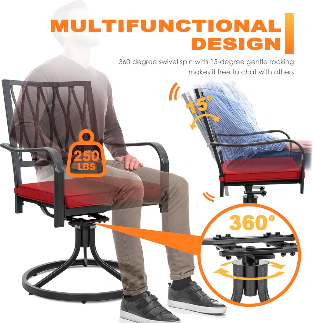 NUU GARDEN Outdoor Patio Swivel Chair Set of 2 Iron Dining Rocker Chairs, with Padded Cushions, for Patio, Garden, Backyard and Balcony, Black and Beige Color