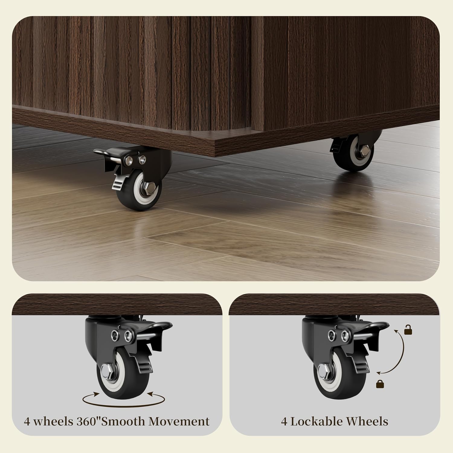 DHH Rolling Kitchen Island with Drop Leaf Countertop&Ample Storage - 39.4" Small Mobile Kitchen Cart On Wheels with Sliding Door,Drawers,Spice Rack & 2-Tier Storage (Dark Walnut)