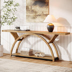 Tribesigns 70.87" Console Table, Industrial Sofa Table Behind Couch with 2 Tiers of Storage Shelves for Living Room, Hallway, Entrance, Foyer (Light Brown)