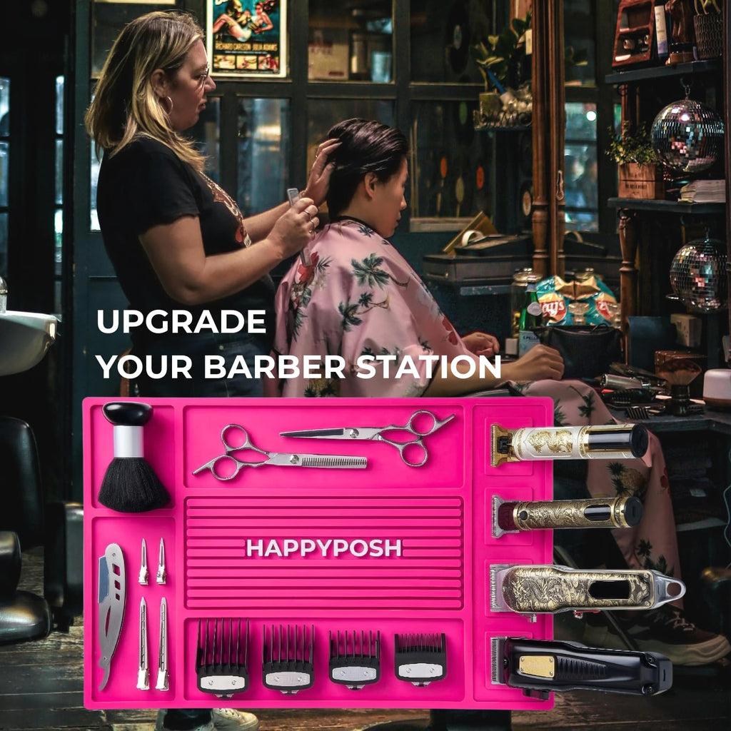 Magnetic Barber Mat, Magnetic Barber Mats For Clippers and Supplies, Barbershop Pad for Station, Beauty Salon Table Matt, Barbering Tool Organizer for Pro Hairstylist, Pink