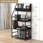 Record Player Stand Shelf for Vinyls Storage, 3 Tier Display Shelf Holds up to 400 Albums, Large Record Holder Console Table Cabinet for Living Room, Black