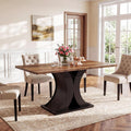 Tribesigns 55-Inch Dining Table for 4-6, Farmhouse Kitchen Dinner Table with Heavy Duty Pedestal, Rectangle Wooden Eating Table for Dining Room, Kitchen, Black & Brown
