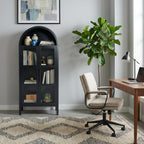 leovanni Arched Kitchen Pantry Cabinet with Tempered Glass Doors, 72" Tall Hutch Storage Cabinet with Adjustable Shelves, Glass Display Bookcase for Dining Room or Living Room, Black