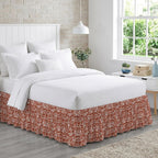 Botanical Rose Bed Skirt Queen Size 16 Inch Drop, Elastic Wrap Around Bed Skirts Pleated Dust Ruffles for Twin Full Queen Cal King Base Bed, Vintage Terracotta Orange Floral Leaf Farmhouse