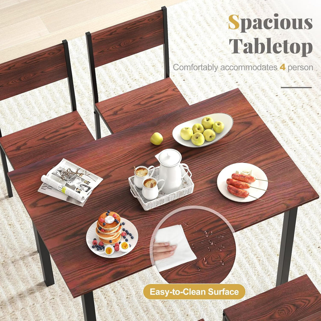 Tangkula Dining Table Set for 4, Modern Table and Chairs Set of 4 for Kitchen Dining Room Breakfast Nook (Walnut)