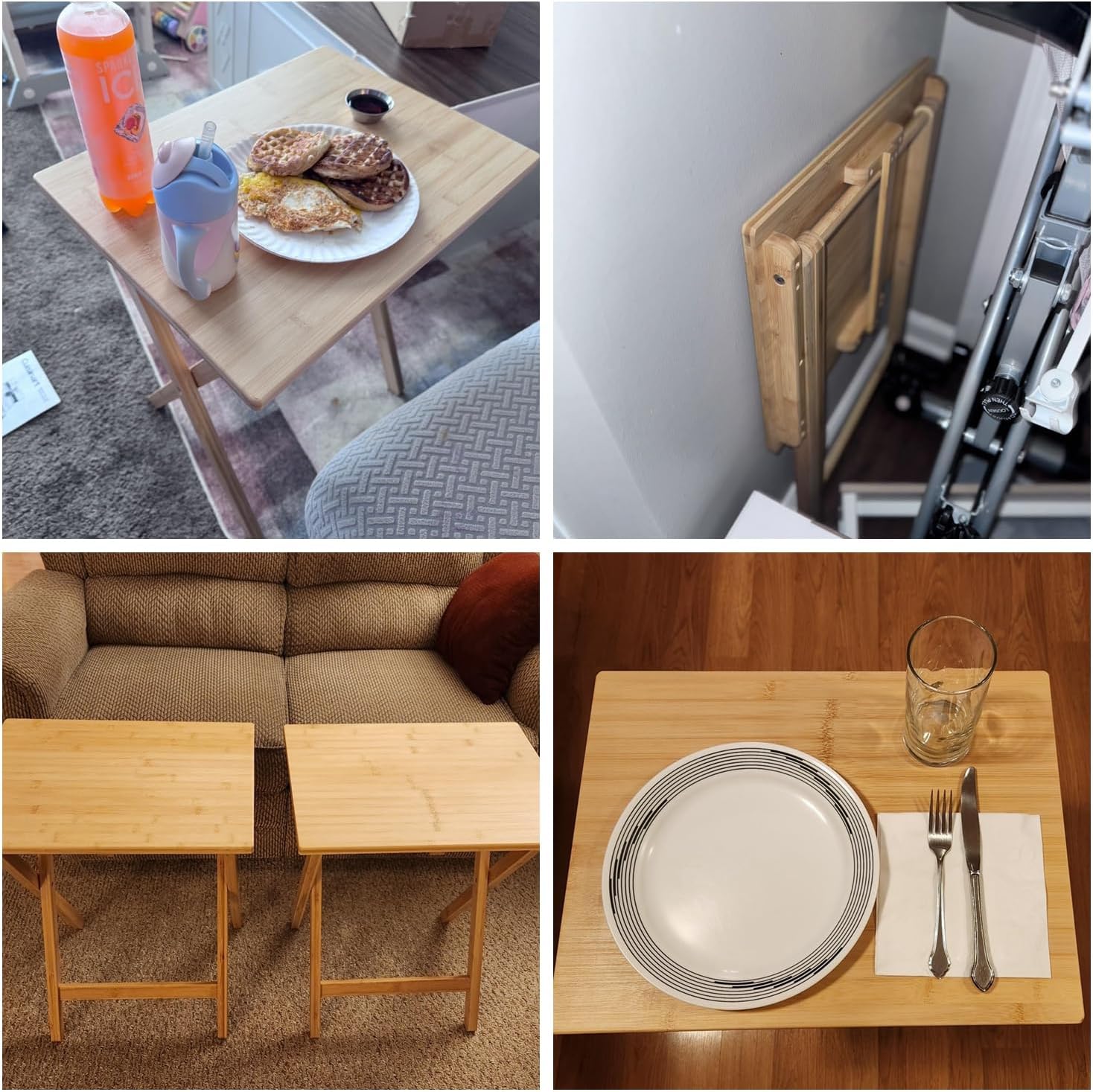 Fully Assembled Wooden TV Trays Set of 2, Folding TV Tray Tables, TV Dinner Tray for Eating