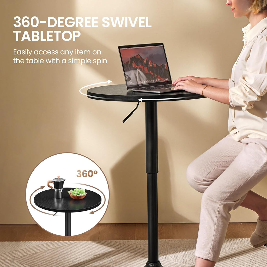 Yaheetech Round Bar Table, Adjustable Height and 360° Swivel Bar Tables, Cocktail Table with MDF Top, Black Leg Base for Bar, Bistro, Café, Full Black