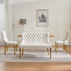 Velvet Upholstered Dining Bench with Back, 45.6'' Tufted Loveseat Bench with Gold Stainless Steel Legs, Mid-Century Modern Banquette Seating for Dining Room, Kitchen, Entryway, Beige