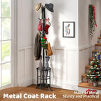 Coat Rack Freestanding with Umbrella Stand Coat Rack Stand with 12 Hooks Metal Coat Tree Coat and Hat Hanger Jacket Entryway(Black)