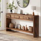 ONBRILL 63 Inch Long Console Table with 3 Drawers, Entryway Table with Open Storage Shelves, Mid Century Modern Hallway Accent Tables Behind Couch Table for Living Room (Vintage Brown)