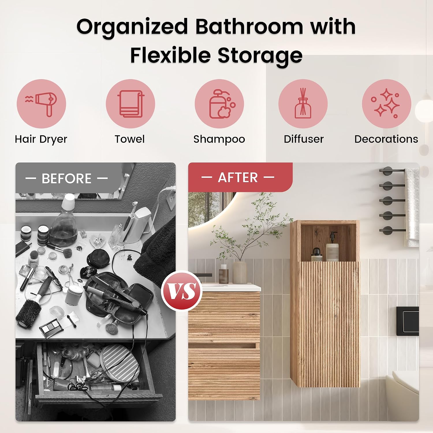 12" Floating Bathroom Storage Cabinet, Modern Bathroom Wall Cabinets with Soft-Closing Door & Open Shelf, Bathroom Side Cabinet for Small Spaces, Apartment, Rough Oak