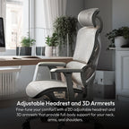 ThunderX3 XTC Ergonomic Office Chair, for Adults Gaming Chair, High Back Desk Chair, Synchronous Tilt, Self-Adjusting Lumbar Support and Backrest, Adjustable Headrest, Breathable Mesh, Grey
