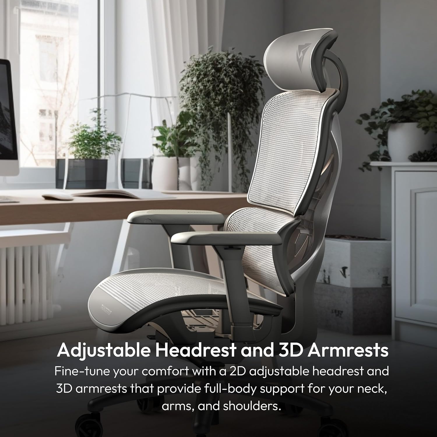 ThunderX3 XTC Ergonomic Office Chair, for Adults Gaming Chair, High Back Desk Chair, Synchronous Tilt, Self-Adjusting Lumbar Support and Backrest, Adjustable Headrest, Breathable Mesh, Grey