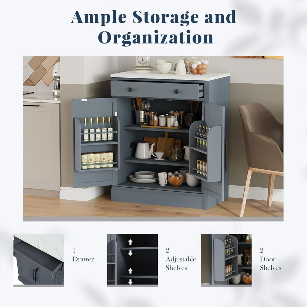 Kitchen Pantry with Drawer, Kitchen Storage Cabinet with 2 Doors 2 Adjustable Shelves for Kitchen, Living Room and Dining Room (Gray,2)