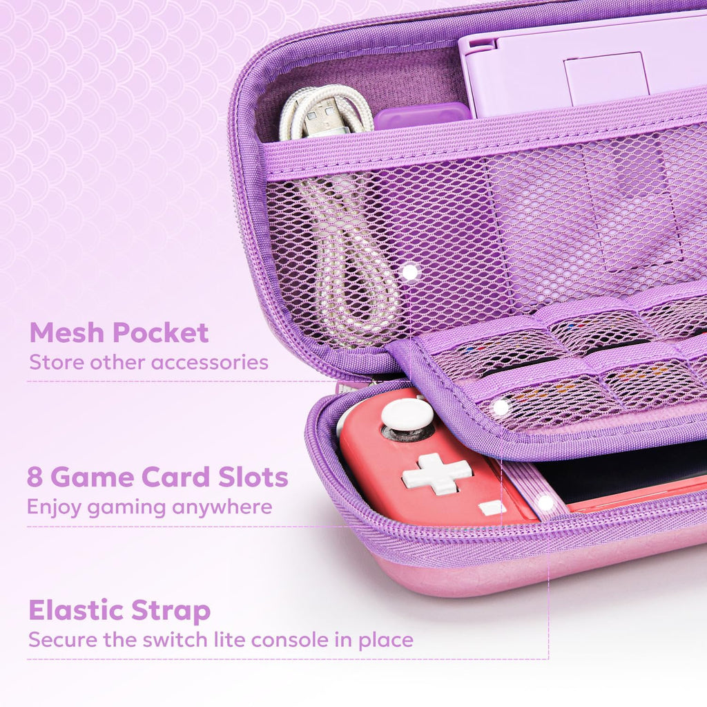 innoAura Switch Lite Case for Switch Lite Model 2019, 15-in-1 Accessories Bundle with Carrying Case, Screen Protector, Cute Pendant & Thumb Caps (Mermaid Pink)