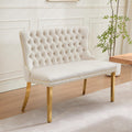 Velvet Upholstered Dining Bench with Back, 45.6'' Tufted Loveseat Bench with Gold Stainless Steel Legs, Mid-Century Modern Banquette Seating for Dining Room, Kitchen, Entryway, Beige