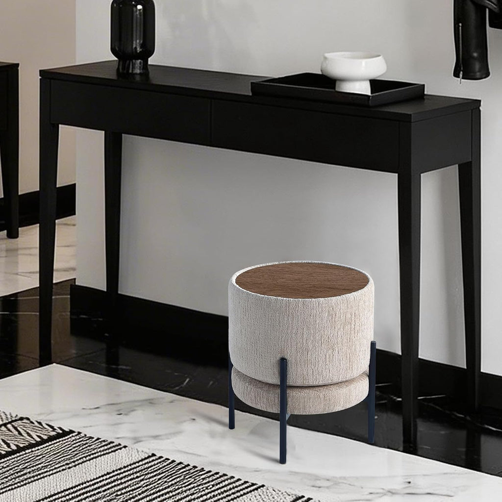 Get Set Style Multifunctional Ottoman with Side Table, Soft Round Footrest Stool,Vanity Stool with Metal Legs, Modern Decorative Furniture Vanity Chair for Makeup Room, Bedroom, Living Room