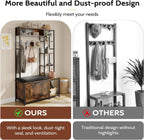 Hall Tree Coat Rack, Hall Tree With Bench and Shoe Storage Shoe With, Mud Room Storage Furniture，39.37 X 15.74 X 69.69 Inches, Brown