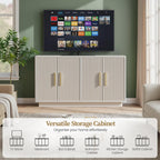 PAPROOS 55" Modern Fluted Sideboard Buffet Cabinet, Space-Saving Storage Credenza for Home Coffee Bar, 4-Door Accent Furniture with Adjustable Shelves for Clutter-Free Living (Beige Gray-1)