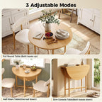 IRONCK 36" Round Dining Table and Chairs Set for 2, Natural Wood | Drop Leaf, 2 Upholstered Chairs, Space Saving, Extendable Kitchen Table