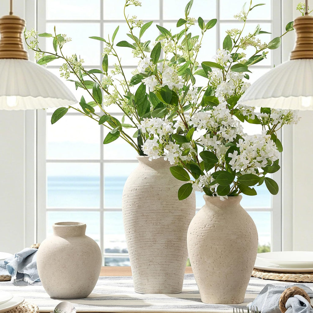 Vanselia Ceramic Flower Vase Home Decor - Large Farmhouse Table Vases Rustic Vintage Living Room Kitchen Bedroom Decorations for House Book Shelf Office Coffee Desk Dining Fireplace (9" Rustic)