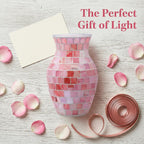 8" Pink Agate Mosaic Vase, Handmade Textured Glass Flower Vase, Romantic Rose Glass Centerpiece for Bedroom, Bathroom, Coastal Home Decor & Valentine's Day Gift