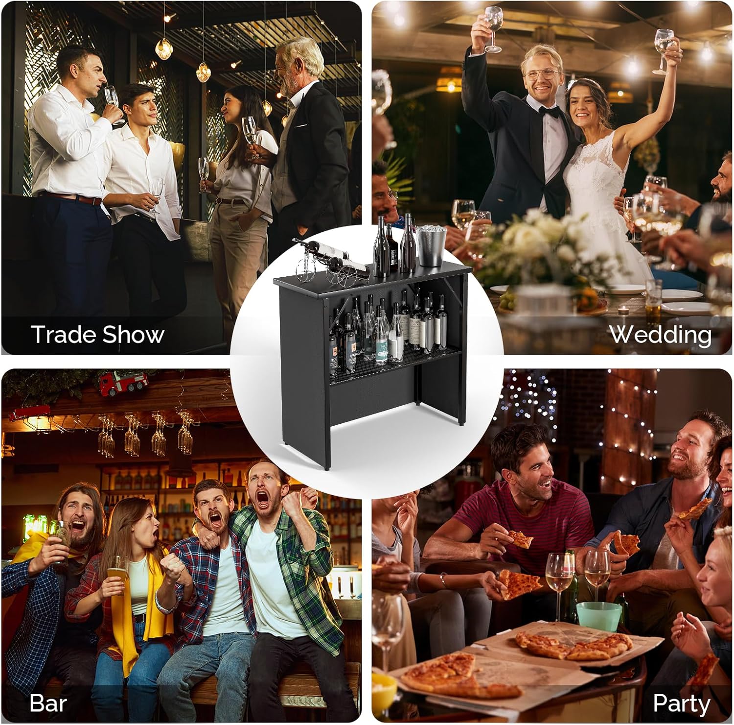 VINGLI 39" Commercial Grade Portable Bar Table for Events, Mobile Bartending Station, Outdoor Indoor Pop Up Bar Table with Skirt PP (39"-1P, Black)