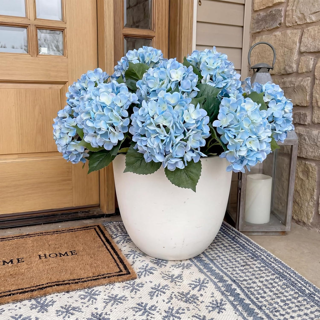 Janinka 3 Pcs Blue Artificial Hydrangea Outdoor Flowers Large Faux Hydrangea Bouquet with 3 Heads Uv-Resistant Waterproof Fake Floral for Table Centerpieces Wedding Yard Garden Decoration