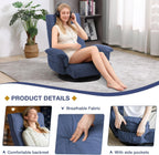 Linen Fabric Ergonomic Gaming Chair, 6-Position Reclining Sofa Bed with Lumbar Support, Foldable Floor Lounger with Thick Cushion, Armrests & Side Pockets for Esports, Reading, Napping (Blue)