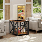 GreenForest End Table with 2-Tier Storage Shelf, 19.7 inch Side Table for Living Room, Modern Nightstand Bedside Table for Bedroom Office, Walnut