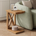 LITTLE TREE Solid Wood End Table, 2-Tier C Shaped Side Table with Open Storage Shelf, Solid Wood Sofa Side Table Accent Table for Living Room, Simple Nightstand Bedside Table for Bedroom, Brown