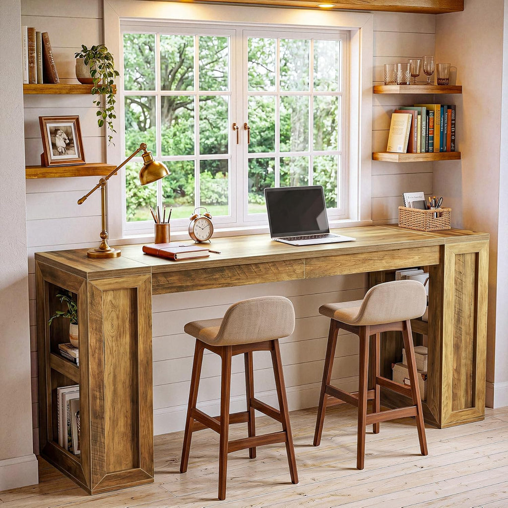 Tribesigns 70.87-Inch Extra Long Bar Height Table, Farmhouse Bar Table with Open Storage Shelves, Rectangular High Top Pub Tables for Kitchen, Dining Room, Living Room, Basement, Bistro, Rustic Brown
