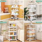 Kmiectse Clear Storage Bins with Lids - 4 Tier Plastic Bins with Wheels, Stackable Storage Bin, Closet Organizers Box for Bedroom, Living Room, 23 QT Folding Box with Magnetic Door