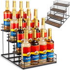 kimilus 16 Bottle Capacity Coffee Syrup Organizer 4 Tier Coffee Syrup Stand Shelf for Coffee Bar Kitchen Small Wine Rack for Bar Family Storage for Syrup Wine Dressing