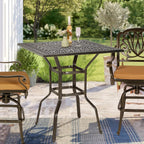 VIVIJASON 35.4" Patio Height Bar Table, All-Weather Cast Aluminum Bar Bistro Table Outdoor Patio Square Dining Table with 2.2" Umbrella Hole for Balcony, Lawn, Garden, Backyard, Antique Bronze
