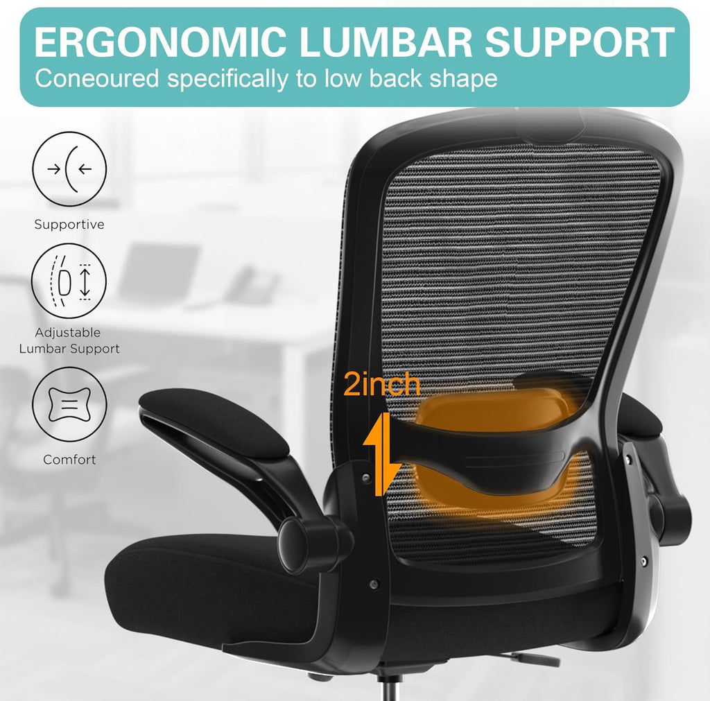 Mimoglad Office Chair, High Back Ergonomic Desk Chair with Adjustable Lumbar Support and Headrest, with flip-up Armrests for Guitar Playing, 5 Years Warranty (Modern, Black(Black Frame))