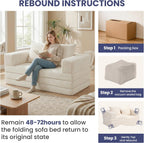 Convertible Sofa Bed, 4-in-1 Boneless Loveseat with Removable Armrests Backrest, Corduroy Futon Couch Bed with Pillow, Foldable Mattress Sleeper Sofa for Living Room Bedroom Small Place (Beige)