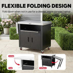 Feasto Outdoor Kitchen Island with Cabinet, 74” x 26” Rolling Grill Table | Grill Table with Stainless Steel Top for Pizza Oven& Griddles, Movable Bar Cart with Pull-Out Plate for Parties & Gathering
