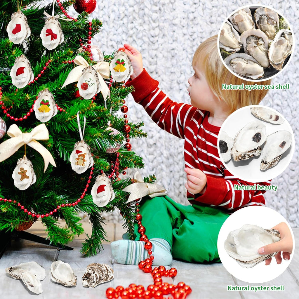 30PCS Oyster Shells for Crafts,Lncluding 25PCS Concave & 5PCS Flat,3"-4" Natural Medium Oyster Shells Bulk,for Home Vase Filler, Xmas Ornaments, DIY Arts and Crafts Sea Shells,Gift 50 Stickers