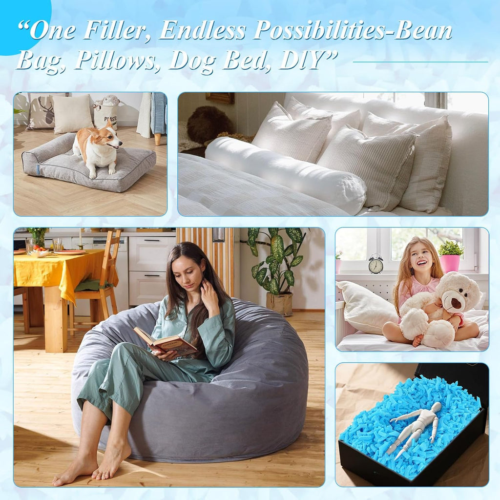 Bean Bag Filler, 10lbs Gel Shredded Memory Foam Filling, High Density Refill & Replacement Foam for Bean Bag Chair, Pillow Stuffing, Couch Cushions, Dog Bed, Pouf Ottoman, Stuffed Animals, Arts Crafts