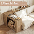 Tribesigns L-Shaped Console Table, 63" Sofa Table Behind Couch with 2-Tier Storage Shelves, Narrow Entryway Table, Couch Table for Living Room, Hallway, Foyer, Bedroom, Brown