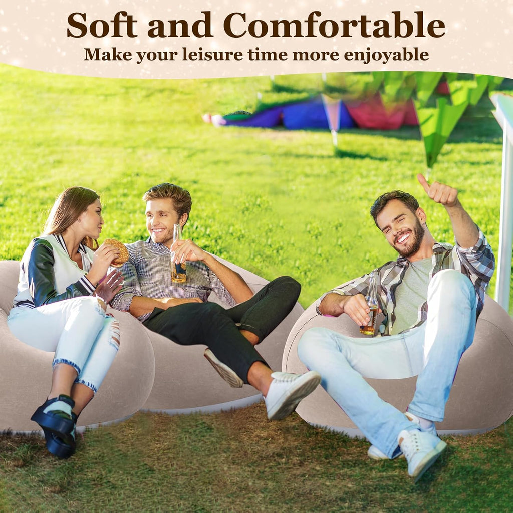 Realspring Inflatable Bean Bag Chairs Outdoor Blow up Camping Chairs Inflatable Lazy Sofa Folding Portable Bean Bag Loungers Couch(Coffee,6 Pcs)