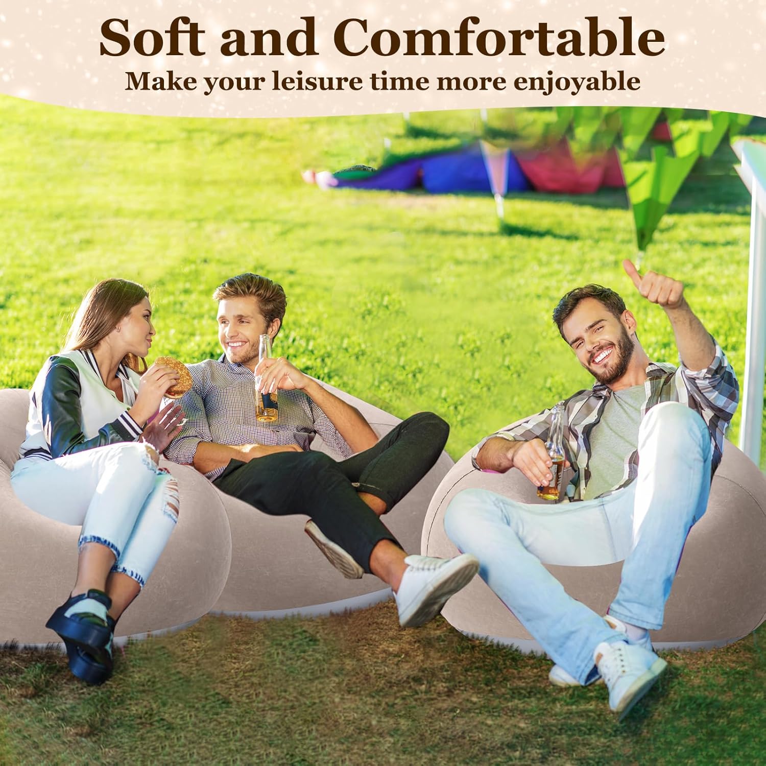 Realspring Inflatable Bean Bag Chairs Outdoor Blow up Camping Chairs Inflatable Lazy Sofa Folding Portable Bean Bag Loungers Couch(Coffee,6 Pcs)
