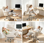 Office Chair with Flip Armrests & Foot Rest,Criss Cross Legged Home Office Desk Chair with Pet Seat,Ergonomic Reclining Computer Gaming Chair,High Back Executive Chair with Lumbar Pillow(White)