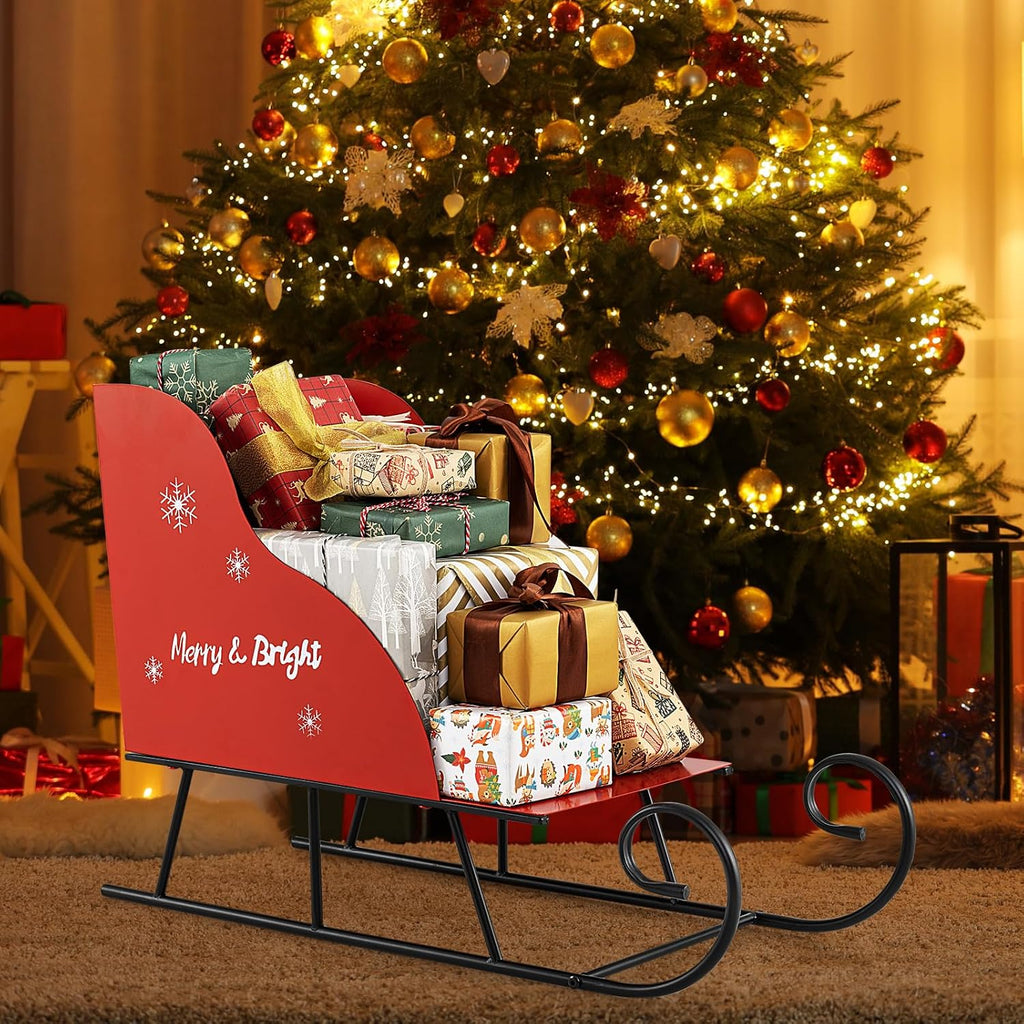 Tangkula Metal Christmas Santa Sleigh Basket, Xmas Santa’s Gift Storage Sleigh, Festive Decorative Sleigh Cart, Holiday Decoration for Home Office Carnival