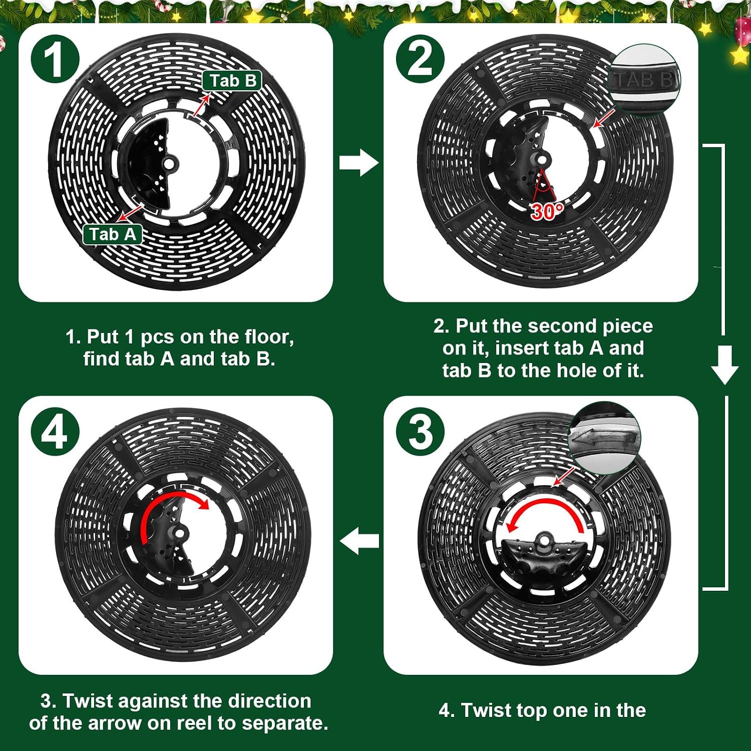 Christmas Light Storage Bag - Tear Proof 600D Oxford Fabric/Internal PVC Material with Reinforced Handles - With 4 Reels Stores up to 500 Ft Holiday Mini Christmas Tree Lights & Extension Cords,Green