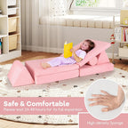 Costzon 8 Pcs Modular Kids Play Couch, Toddler Sectional Sofa Chair, Convertible Baby Pink Sofa & Floor Cushion, Bedroom & Playroom Furniture for Building Fort Gift for Boys Girls 3+ (Pink)
