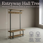Alaterre Furniture Pomona Entryway Hall Tree – Modern Farmhouse 48-Inch Solid Wood Hall Tree with Bench, Shelves & Metal Coat Hooks – Mudroom & Foyer Storage for Jackets, Bags & Shoes (Rustic Brown)